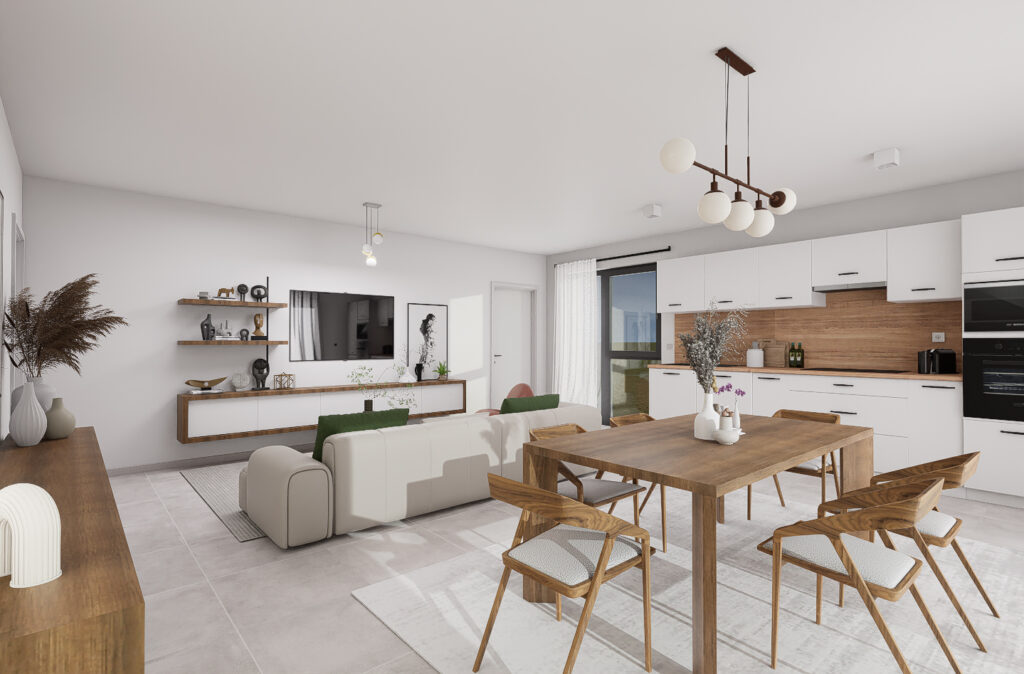 Cuisine et Séjour de l'appartement Le Célestin à Floreffe